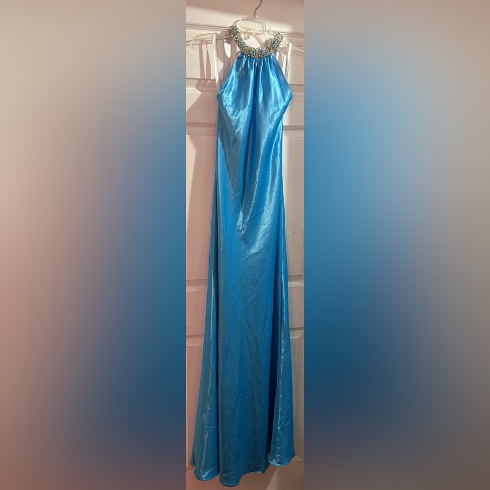 Blue backless gown
